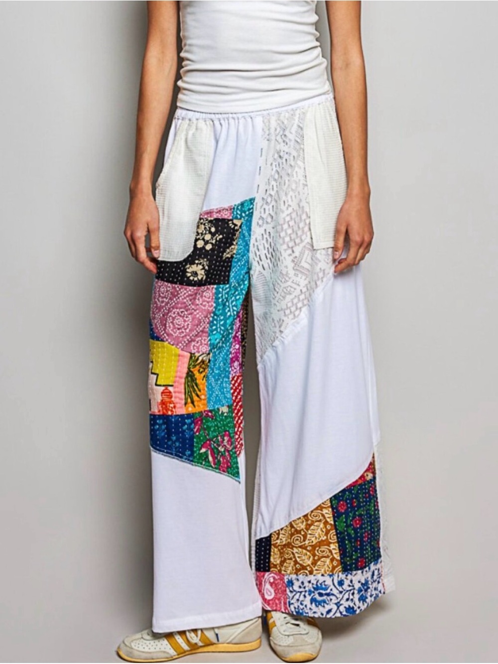 B40 POL Relaxed fit patchwork woven pants White NEW